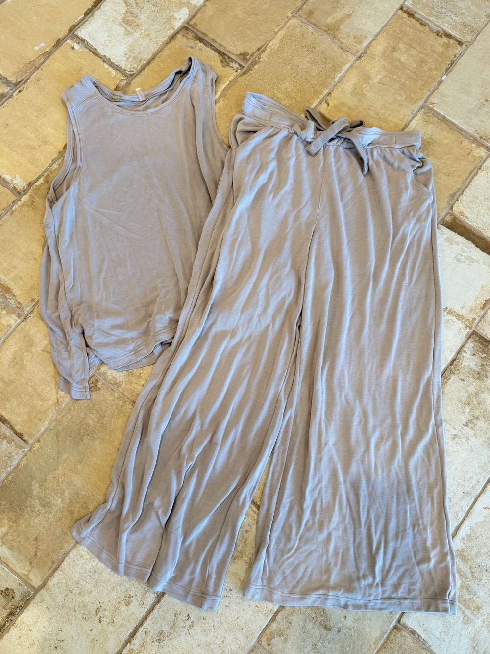 Free People Lounge Tank & Wide-Leg Lounge Pant in Light Beige